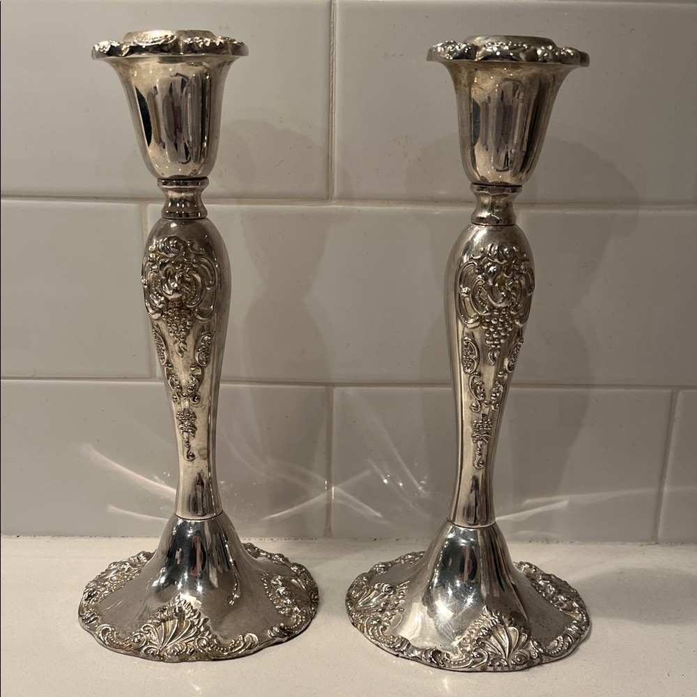 GORGEOUS! ‘Godinger’ Silverplate Candlestick Holders! Baroque Grapevine Design!